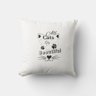 All Cats Are Beautiful – Minimal Cute Cat Design Throw Pillow