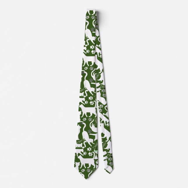 All Cats pattern.w.bx4 D Green BG Neck Tie (Front)