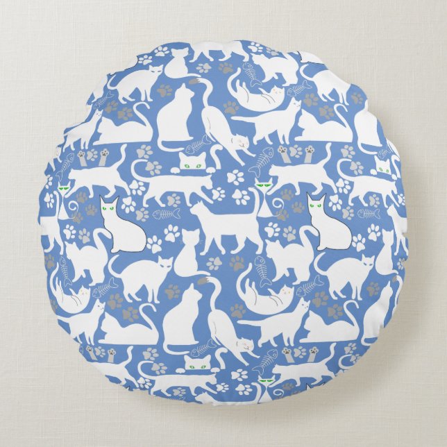 All Cats pattern.w.bx4 L Blue BG Round Pillow (Front)