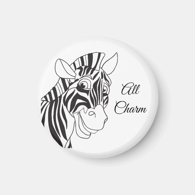 "All Charm" Lively Zebra Black & White Trendy Magnet (Front)