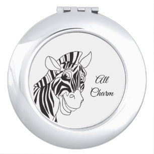 "All Charm" Lovely Zebra Black & White Compact Mirror
