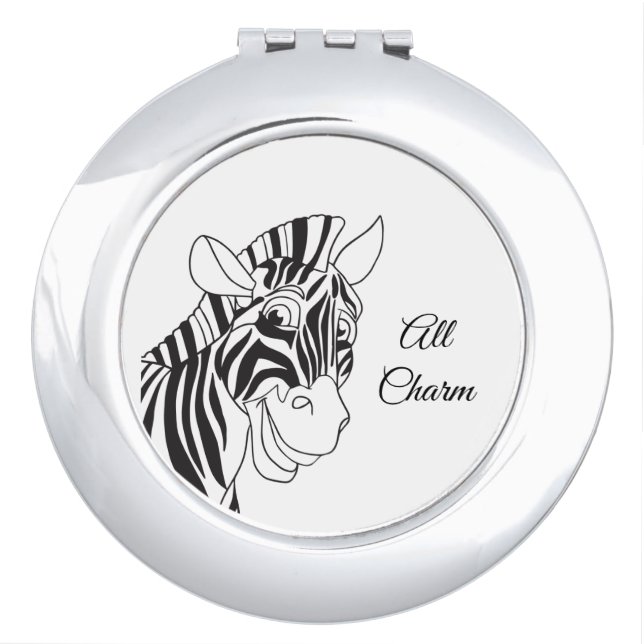 "All Charm" Lovely Zebra Black & White Compact Mirror (Front)
