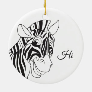 "All Charm!" Lovely Zebra Black & White Trendy Ceramic Ornament