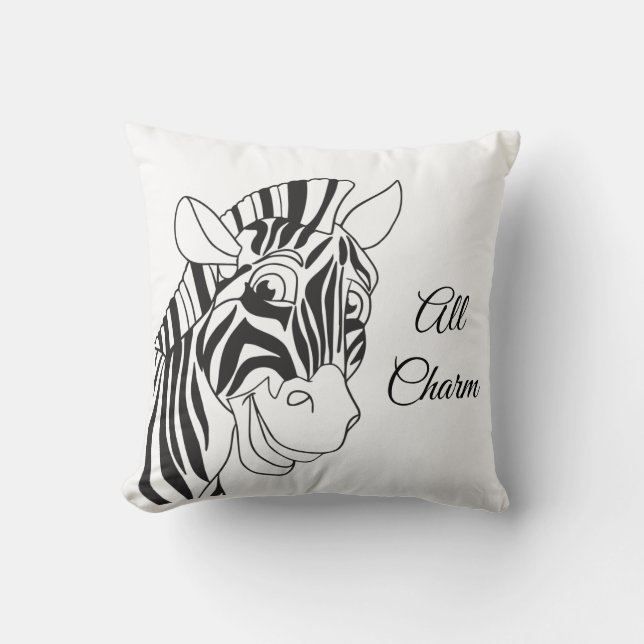 "All Charm" Zebra Black & White Stripes Pattern Throw Pillow (Front)