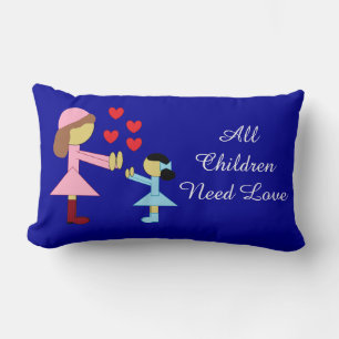 All Children Need Love: Dark Blue Lumbar Pillow