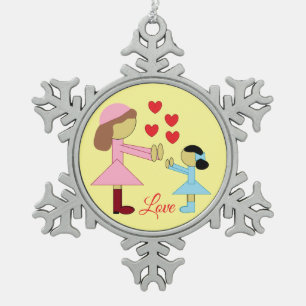 All Children Need Love: Light Yellow Snowflake Pewter Christmas Ornament