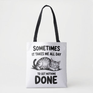 "All Day Doing Nothing" Funny Lazy Cat Tote Bag