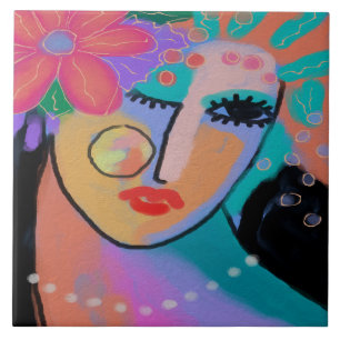 All Dressed Up Abstract Digital Portrait Ceramic Tile