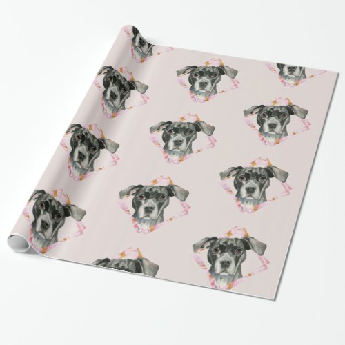 All Ears 2 Black Pit Bull Dog Illustration Wrapping Paper