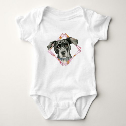 All Ears 2 Pit Bull Dog Watercolor Painting Baby Bodysuit