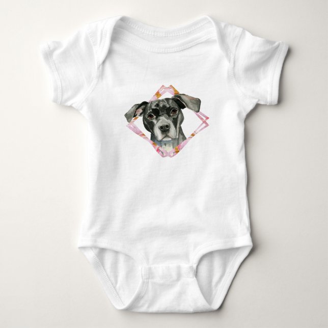 "All Ears" 2 Pit Bull Dog Watercolor Painting Baby Bodysuit (Front)