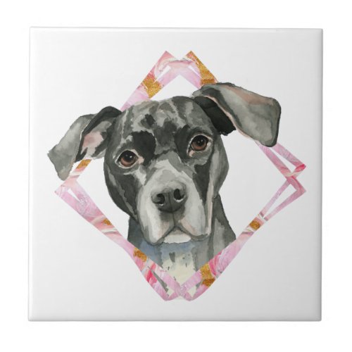 All Ears 2 Pit Bull Dog Watercolor Painting Ceramic Tile
