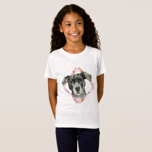 All Ears 2 Pit Bull Dog Watercolor Painting T_Shirt