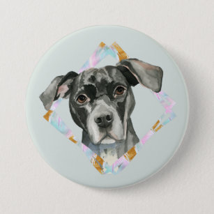 "All Ears" Pit Bull Dog Watercolor Painting Button