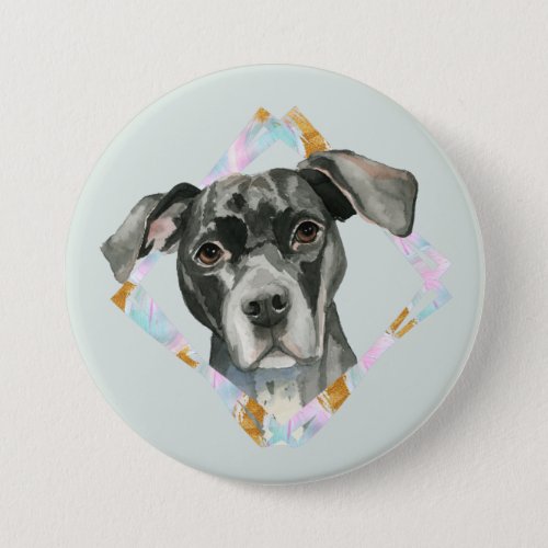 All Ears Pit Bull Dog Watercolor Painting Button
