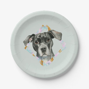 "All Ears" Pit Bull Dog Watercolor Painting Paper Plates