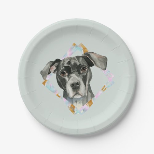 All Ears Pit Bull Dog Watercolor Painting Paper Plates