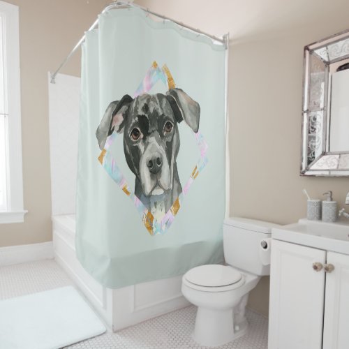 All Ears Pit Bull Dog Watercolor Painting Shower Curtain