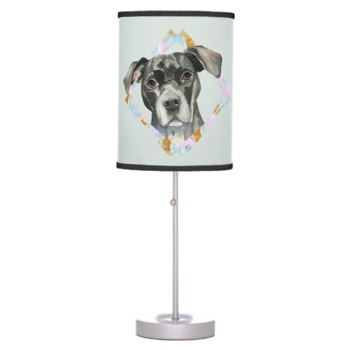 All Ears Pit Bull Dog Watercolor Painting Table Lamp