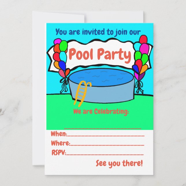 All events pool party invitation (Front)