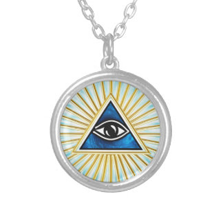 All eye of God, pyramid, Freemasons Silver Plated Necklace