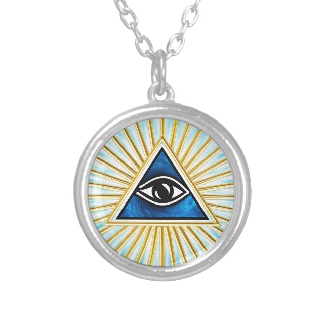 All eye of God, pyramid, Freemasons Silver Plated Necklace (Front)