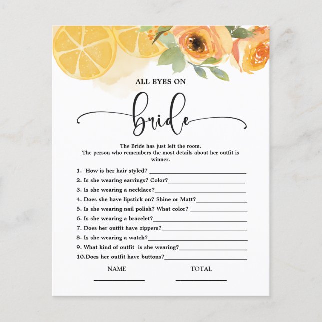  All eyes on Bride Bridal Shower Game (Front)