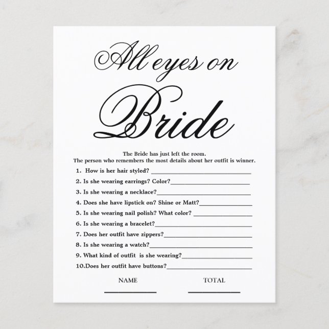 All eyes on Bride Simple Bridal Shower Game (Front)