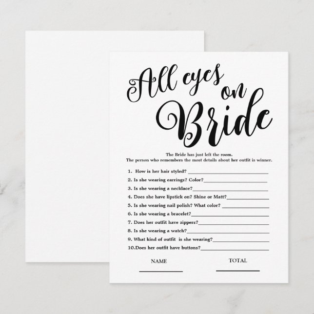All eyes on Bride Simple Bridal Shower Game Invitation (Front/Back)