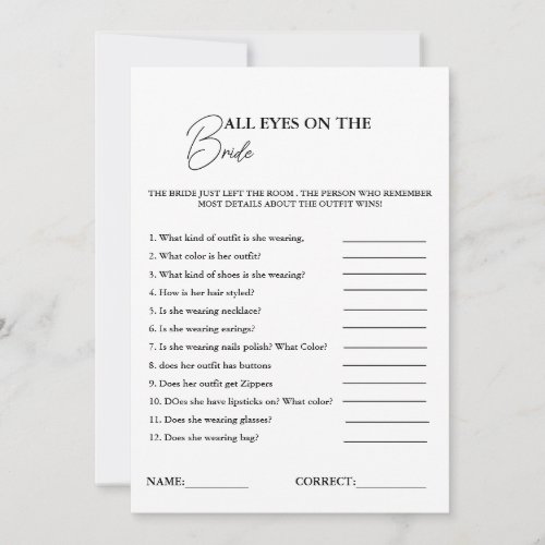 All Eyes On The Bride Bridal Shower Game Card