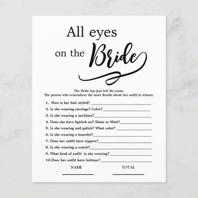 All eyes on the Bride Simple Bridal Shower Game (Front)