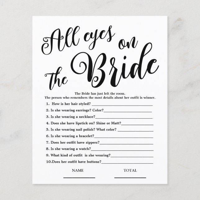 All eyes on the Bride Simple Bridal Shower Game (Front)