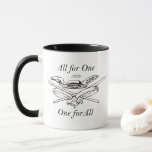 All for One and One for All - The Three Musketeers Mug<br><div class="desc">Mug with a design refering to Alexandre Dumas book "The Three Musketeers". This historical novel tells the story of four heros and friends: d'Artagnan, Athos, Aramis and Porthos. They shared the motto, the device "All for One and One for All". It takes place in 17th century France. The symbol is...</div>