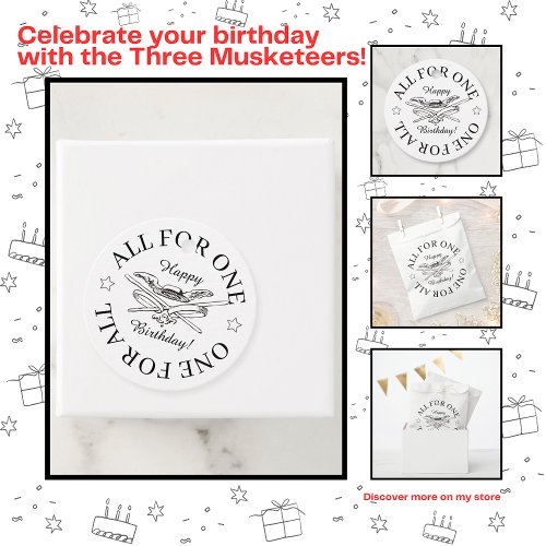All for One One for All Musketeer Happy Birthday Favor Tags