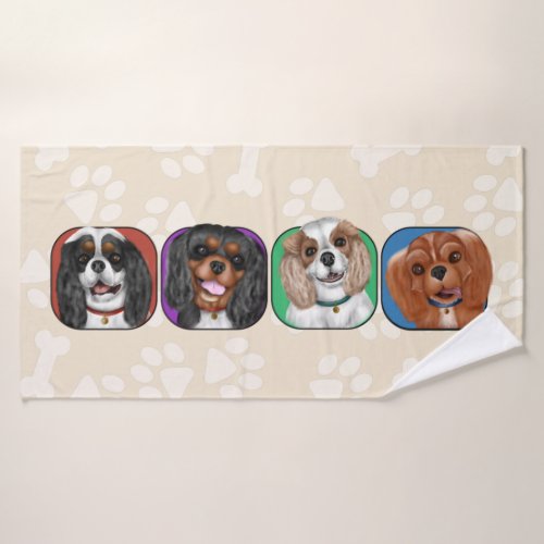 All Four Cavalier King Charles Cute   Bath Towel