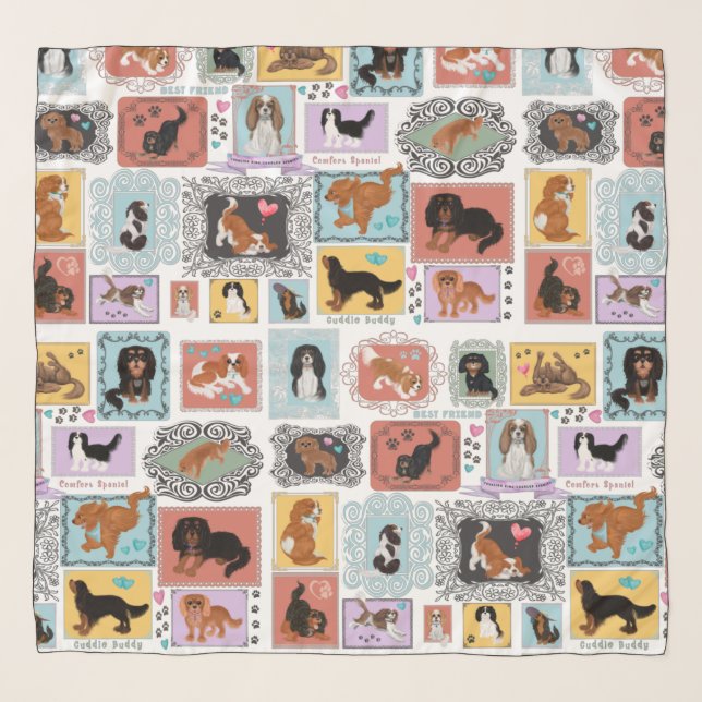 All Four Cavalier King Charles Spaniels   Scarf (Front)