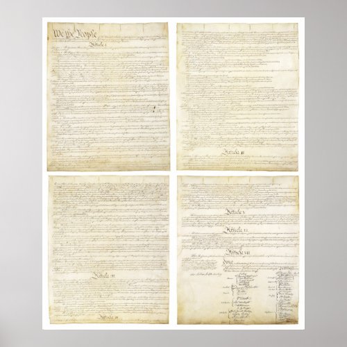 All Four ORIGINAL Pages of the US Constitution Poster