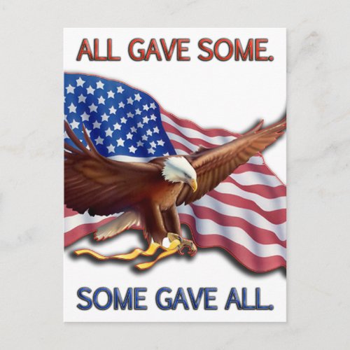 ALL GAVE SOME SOME GAVE ALL AMERICAN FLAG  EAGLE POSTCARD