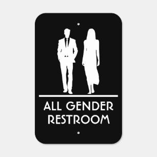 All Gender Restroom Sign Faux Brushed Aluminum