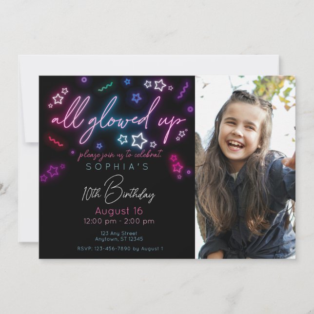 All Glowed Up Glow in the Dark Birthday Invitation (Front)