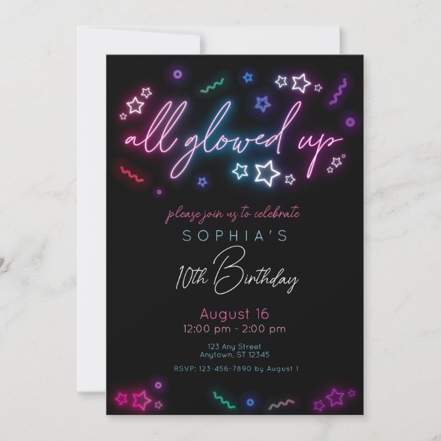 All Glowed Up Glow in the Dark Birthday Invitation (Front)