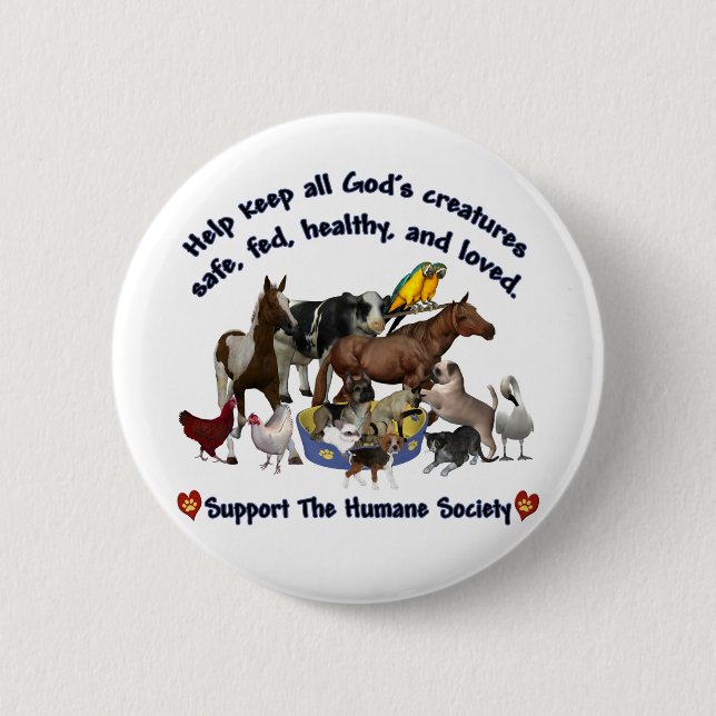 All Gods Creatures Humane Society Pinback Button (Front)