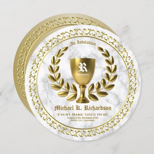 All Gold Award Golden Cup Laurel Wreath Monogram Invitation
