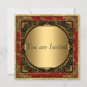 All Gold Black Red retro Party Invitation