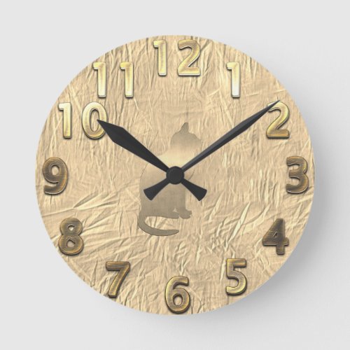 All Gold Cat Round Clock