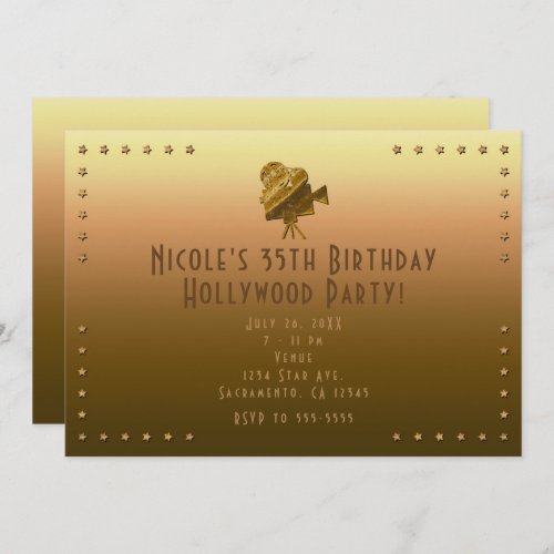 All Gold Cinema  Stars Hollywood Party Invitation