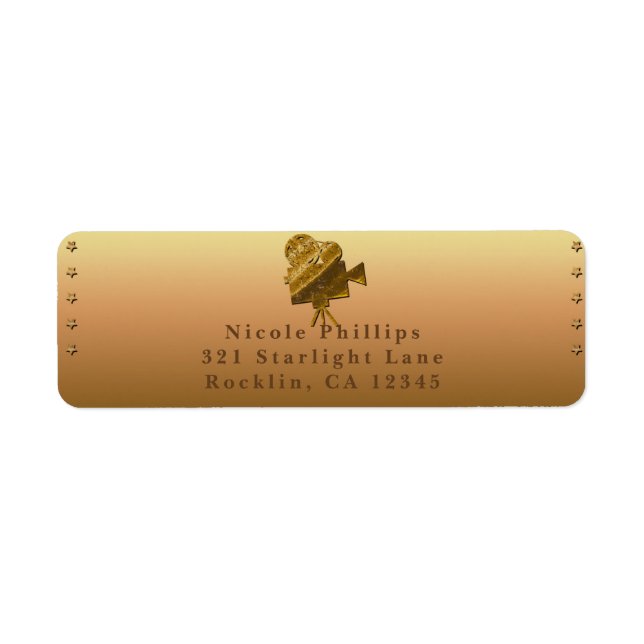 All Gold Cinema & Stars Hollywood Party Invitation Label (Front)