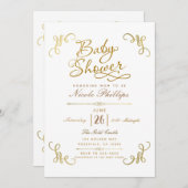 All Gold Faux Foil Baby Shower Script Type Invitation (Front/Back)
