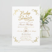 All Gold Faux Foil Baby Shower Script Type Invitation (Standing Front)