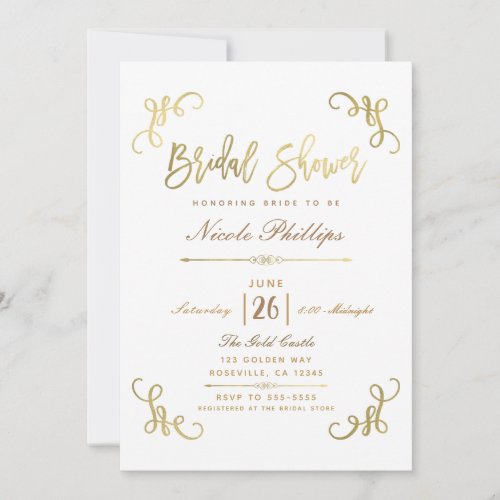 All Gold Faux Foil Bridal Shower Script Type Invitation